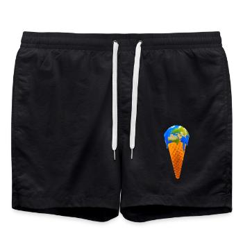 Schmelzende Erde als Eistüte - Klimawandel Motiv - Badeshorts - Schwarz - Vorne - AI Model Male 185 light (185cm)