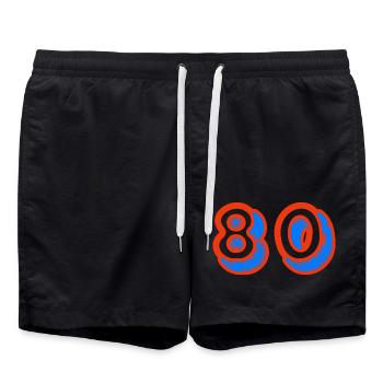 80. 80 YEARS. 80th ANNIVERSARY. 80TH BIRTHDAY. - Swim Trunks - black - Front - AI Model Male 185 light (185cm)