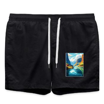 Die Fjorde Norwegen Norwegische Berge Skandinavisch - Badeshorts - Schwarz - Vorne - AI Model Male 185 light (185cm)