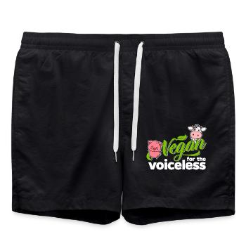 Vegan for the Voiceless - Schwein und Kuh weiß - Badeshorts - Schwarz - Vorne - AI Model Male 185 light (185cm)