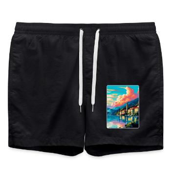 Lac de Côme Italie Affiche de voyage vintage Souvenir WPA - Short de bain - noir - Devant - AI Model Male 185 light (185cm)