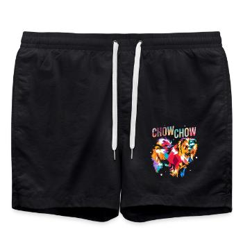 Plüschiger Chow Chow Familienhund - Badeshorts - Schwarz - Vorne - AI Model Male 185 light (185cm)