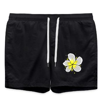 Weiße Frangipani Blüte Plumeria Hawaii - Badeshorts - Schwarz - Vorne - AI Model Male 185 light (185cm)