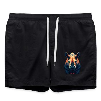 Rhino Cartoon Character Colorful Pet Animal - Swim Trunks - black - Front - AI Model Male 185 light (185cm)
