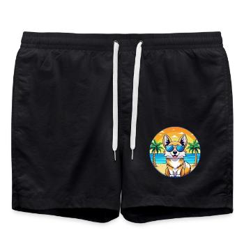 Icelandic Sheepdog Breed Cartoon Sunglasses Beach - Swim Trunks - black - Front - AI Model Male 185 light (185cm)
