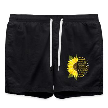 Sonnenblumen Blüte mit Text - Badeshorts - Schwarz - Vorne - AI Model Male 185 light (185cm)