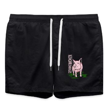 Neugieriges Ferkel Schweinestall - Badeshorts - Schwarz - Vorne - AI Model Male 185 light (185cm)