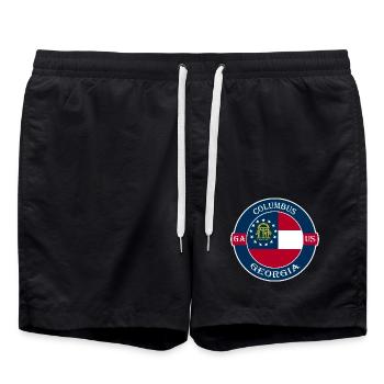 Columbus Georgia Flagge USA Reise Souvenir Abzeichen - Badeshorts - Schwarz - Vorne - AI Model Male 185 light (185cm)