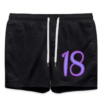 18. 18 YEARS OLD. 18th ANNIVERSARY. BIRTHDAY 18 YEARS. - Swim Trunks - black - Front - AI Model Male 185 light (185cm)