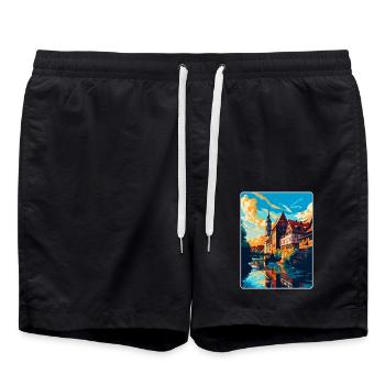 Nuremberg Germany Vintage Travel Poster Souvenir - Swim Trunks - black - Front - AI Model Male 185 light (185cm)