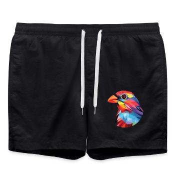 Finch Buntes Aquarell Tier Haustier Illustration - Badeshorts - Schwarz - Vorne - AI Model Male 185 light (185cm)