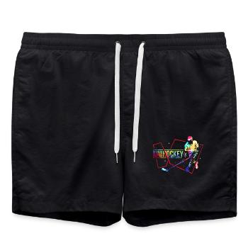 Blitzschneller Unihockey Torhüter - Badeshorts - Schwarz - Vorne - AI Model Male 185 light (185cm)