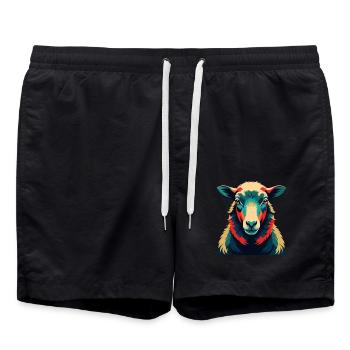mouton dessin animé personnage animal de compagnie coloré - Short de bain - noir - Devant - AI Model Male 185 light (185cm)