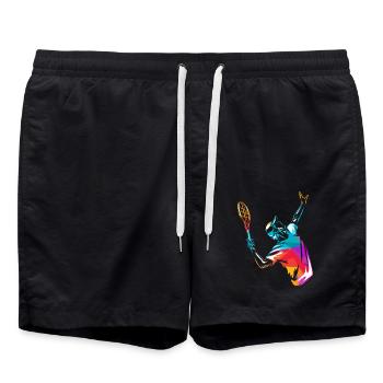 Kraftvoller Tennisaufschlag Rasenplatz - Badeshorts - Schwarz - Vorne - AI Model Male 185 light (185cm)