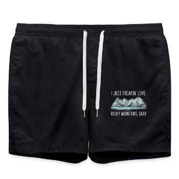 Gipfelhungriger Rockies Trekker - Badeshorts - Schwarz - Vorne - AI Model Male 185 light (185cm)