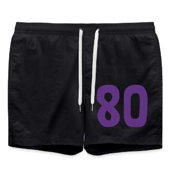 80. 80 YEARS. 80th ANNIVERSARY. 80TH BIRTHDAY. - Swim Trunks - black - Front - AI Model Male 185 light (185cm)