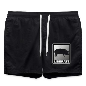 Liberate Vegan Animal Liberation Schwein - Badeshorts - Schwarz - Vorne - AI Model Male 185 light (185cm)