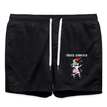Fröhliche Weihnachten Lustige Kuh Dab Muh Bauer - Badeshorts - Schwarz - Vorne - AI Model Male 185 light (185cm)