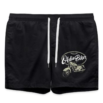 Oldtimer Motorrad - Oldie Biker - Badeshorts - Schwarz - Vorne - AI Model Male 185 light (185cm)
