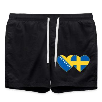 Bosnien Schweden Flagge Herz - Badeshorts - Schwarz - Vorne - AI Model Male 185 light (185cm)