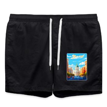 Madrid Spanien Vintage Reiseplakat WPA Souvenir - Badeshorts - Schwarz - Vorne - AI Model Male 185 light (185cm)