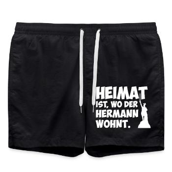 Heimat ist, wo der Hermann wohnt. - Badeshorts - Schwarz - Vorne - AI Model Male 185 light (185cm)