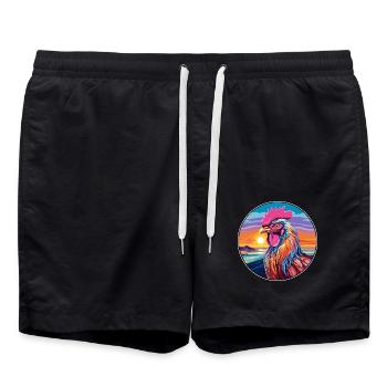 Hahn buntes Aquarell Cartoon Kawaii Tier - Badeshorts - Schwarz - Vorne - AI Model Male 185 light (185cm)