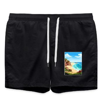 Porthcurno Beach Cornwall Vintage Reiseposter - Badeshorts - Schwarz - Vorne - AI Model Male 185 light (185cm)