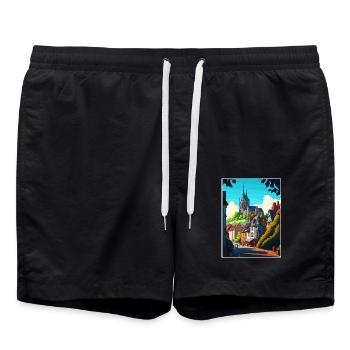 Marburg Deutschland Vintage Reiseposter WPA Souvenir - Badeshorts - Schwarz - Vorne - AI Model Male 185 light (185cm)