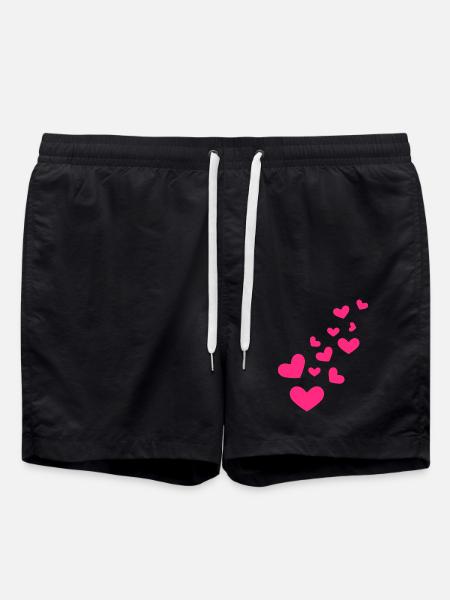 Herzchen Herz Muster Rosa Liebe Geschenk - Badeshorts - Schwarz