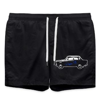 P601 Trabbi Ost Oldtimer - Auto fürs Herz - Badeshorts - Schwarz - Vorne - AI Model Male 185 light (185cm)