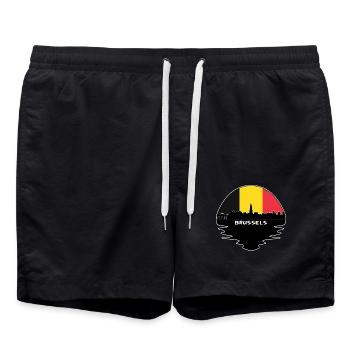 Brüssel-Belgien-Flaggen-Skyline-Schattenbild-Reise - Badeshorts - Schwarz - Vorne - AI Model Male 185 light (185cm)