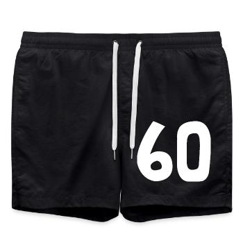 60. 60 JAHRE. 60-JÄHRIGES JUBILÄUM. 60. GEBURTSTAG. - Badeshorts - Schwarz - Vorne - AI Model Male 185 light (185cm)