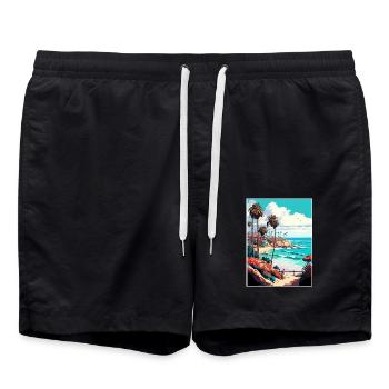 La Jolla Shore California Vintage Reiseposter - Badeshorts - Schwarz - Vorne - AI Model Male 185 light (185cm)