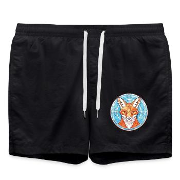 Fuchs Buntes Aquarell Tier Haustier Illustration - Badeshorts - Schwarz - Vorne - AI Model Male 185 light (185cm)