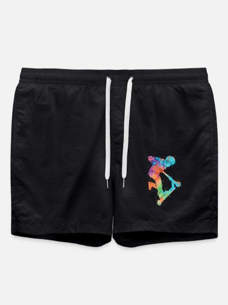 Tretroller Bunt Scooterfahrer Stunt Scooter - Badeshorts - Schwarz