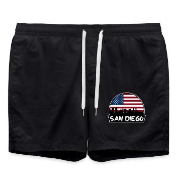 San Diego, Kalifornien, USA, Flagge, Skyline, Silhouette, T - Badeshorts - Schwarz - Vorne - AI Model Male 185 light (185cm)