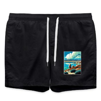 Mono Lake California Vintage Reiseposter WPA Kunst - Badeshorts - Schwarz - Vorne - AI Model Male 185 light (185cm)