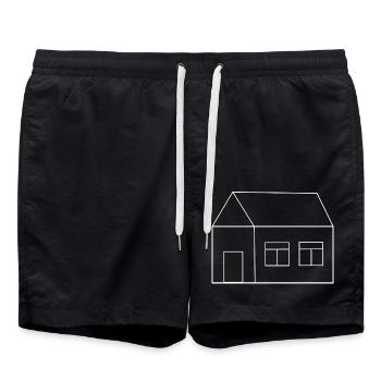 Haus minimal Bauherr Richtfest Geschenk Einzug - Badeshorts - Schwarz - Vorne - AI Model Male 185 light (185cm)
