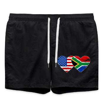 États-Unis Afrique du Sud drapeau coeur forme utilisé - Short de bain - noir - Devant - AI Model Male 185 light (185cm)