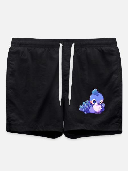 Pfau Niedlich Glücklich Kawaii Cartoon Clipart Tier - Badeshorts - Schwarz