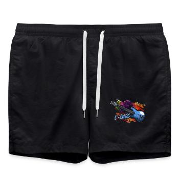 Fetziger Bassgitarrist Bühnenshow - Badeshorts - Schwarz - Vorne - AI Model Male 185 light (185cm)