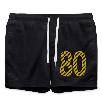 80. 80 YEARS. 80th ANNIVERSARY. 80TH BIRTHDAY. - Swim Trunks - black - Front - AI Model Male 185 light (185cm)