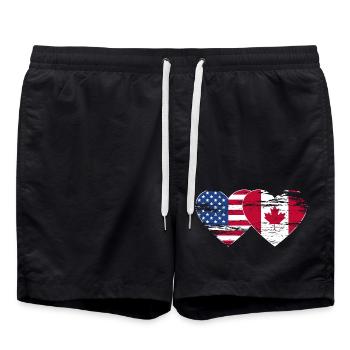 USA Kanada Flagge Herz used - Badeshorts - Schwarz - Vorne - AI Model Male 185 light (185cm)