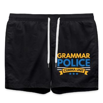 Grammatik-Polizei Komma-Einheit Englisch-Lehrer Sc - Badeshorts - Schwarz - Vorne - AI Model Male 185 light (185cm)