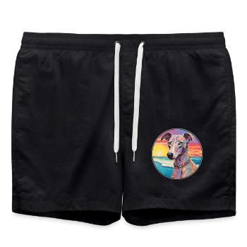 Lurcher Hund Rasse Bunte Karikatur Aquarell - Badeshorts - Schwarz - Vorne - AI Model Male 185 light (185cm)