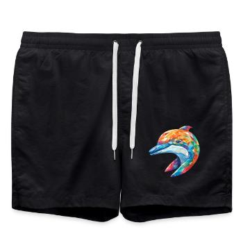 Delphin Bunte Aquarell-Tierillustration - Badeshorts - Schwarz - Vorne - AI Model Male 185 light (185cm)