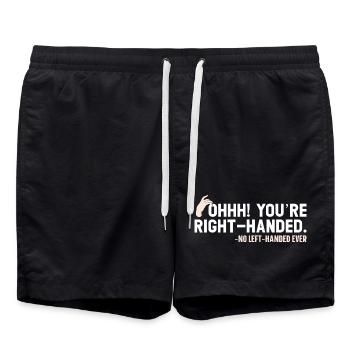Ohhh! Du bist Rechtshänder - Niemals Linkshänder - Badeshorts - Schwarz - Vorne - AI Model Male 185 light (185cm)