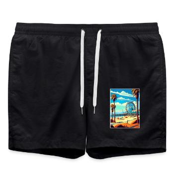 Santa Monica Kalifornien Vintage Reiseposter WPA - Badeshorts - Schwarz - Vorne - AI Model Male 185 light (185cm)