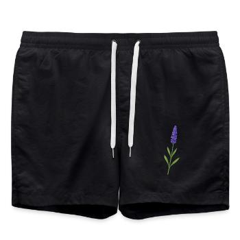 Lavendelblüte – zarte Naturkunst - Badeshorts - Schwarz - Vorne - AI Model Male 185 light (185cm)